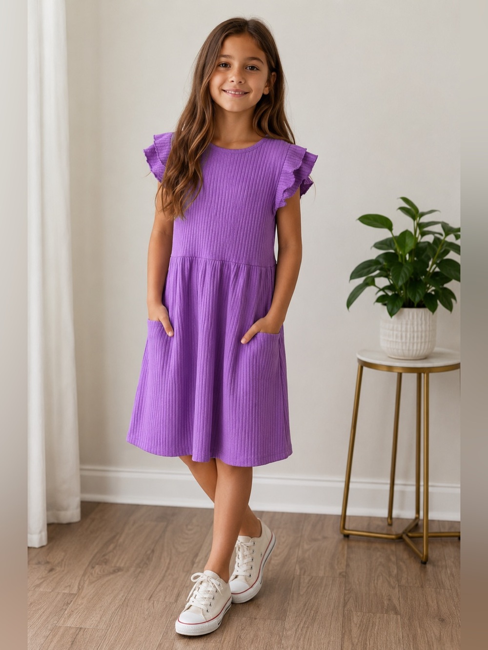 Wonder Nation Texture Ruffle Dress Girls with pockets in Purple ~ size 10-12